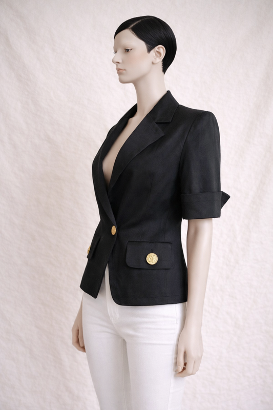 Blazer en coton noir manches courts Yves Saint Laurent vintage