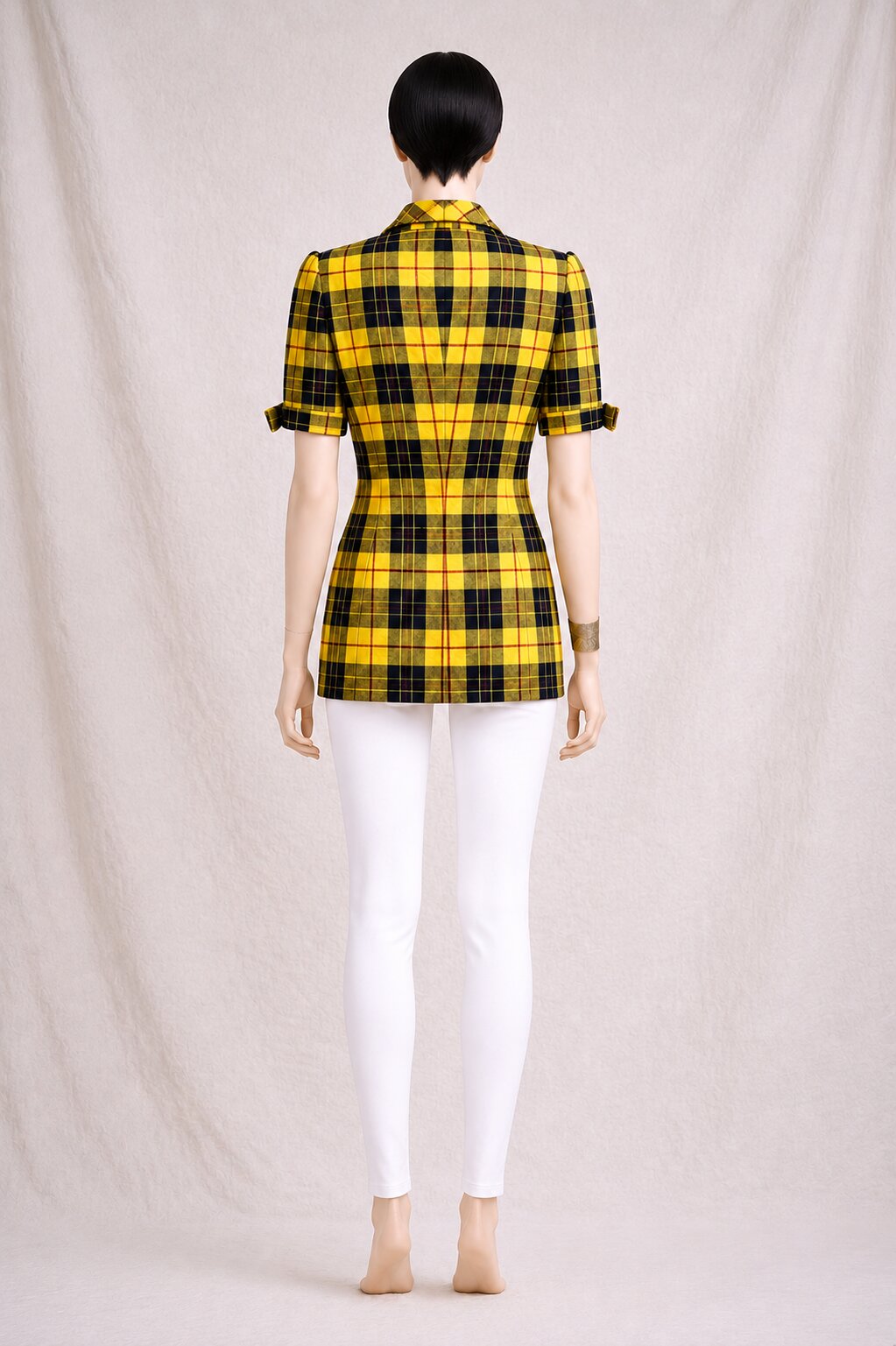 Blazer veste en lin Cacharel vintage à carreaux tartan jaune et noir