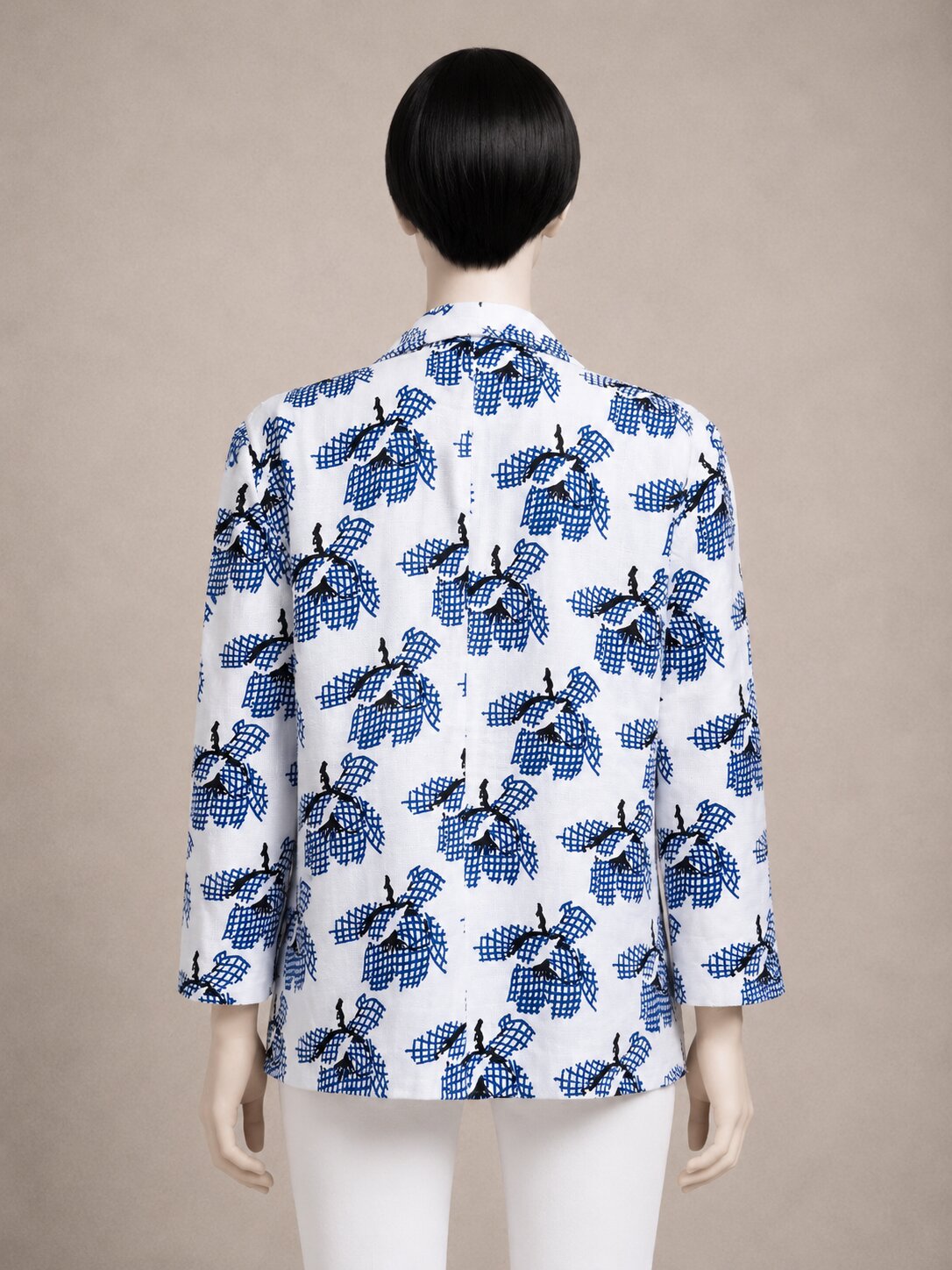 Authentique blazer Nina Ricci Boutique Paris vintage imprimé bleu cobalt