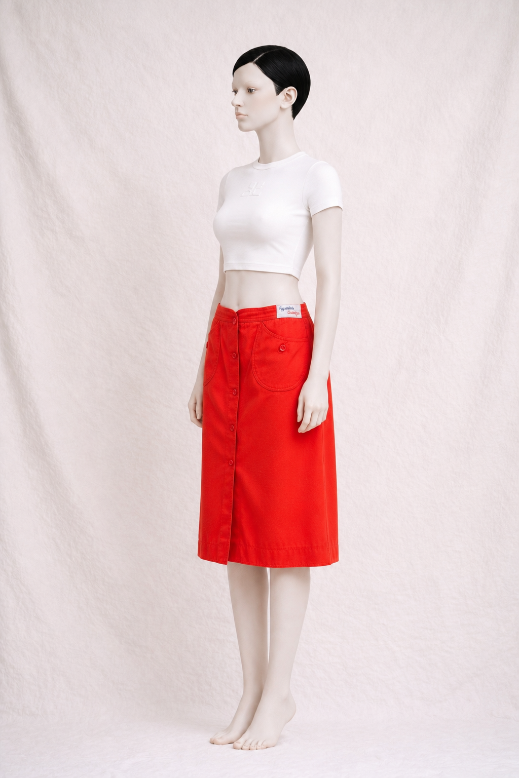 Authentique jupe Courrèges Hyperbole vintage en coton rouge