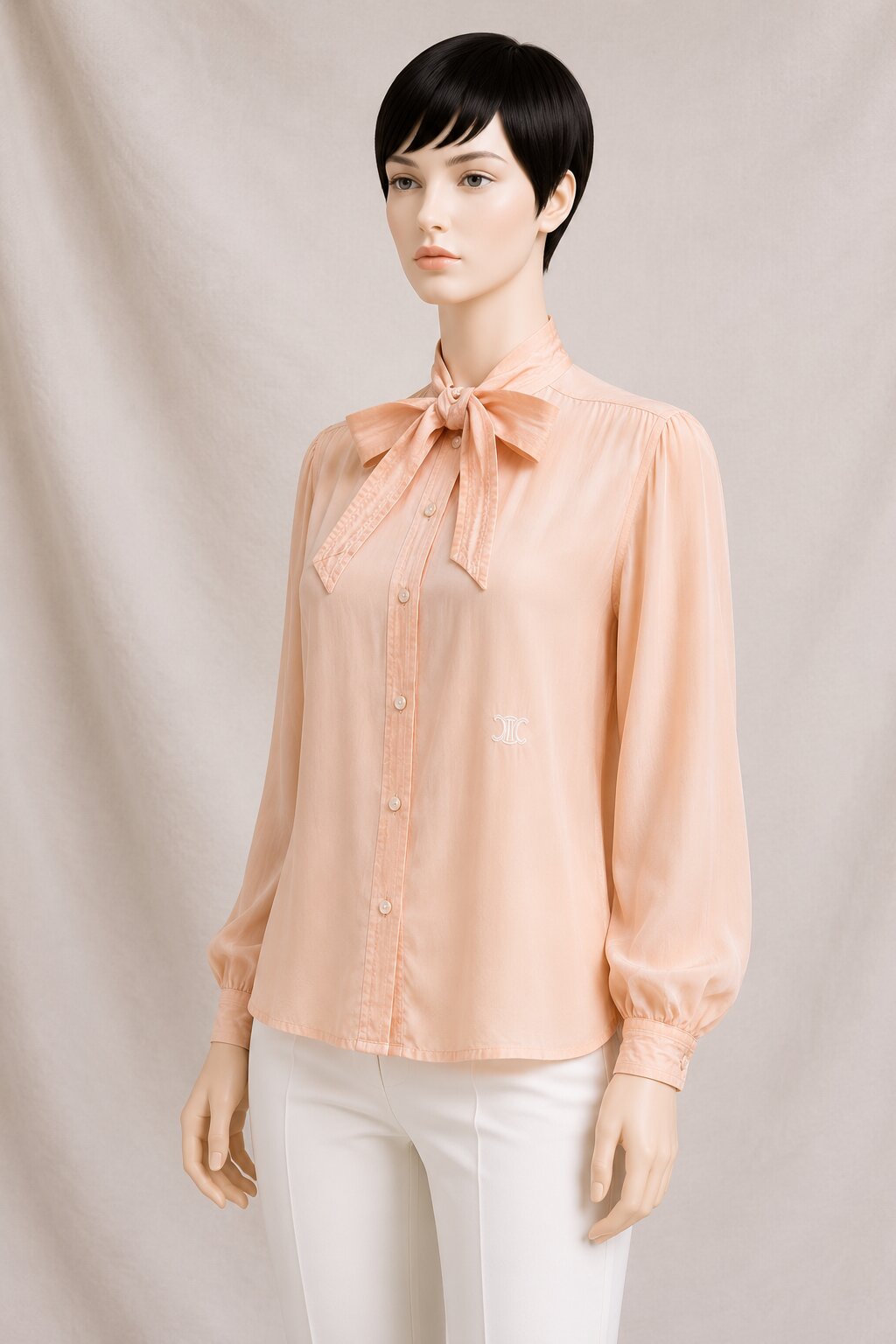 Authentic Céline Paris vintage silk blouse in apricot