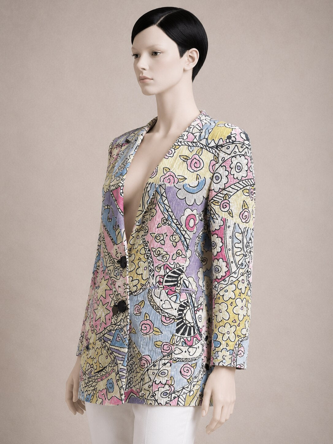 Authentique blazer Louis Féraud Paris vintage aux imprimés artistiques et graphiques
