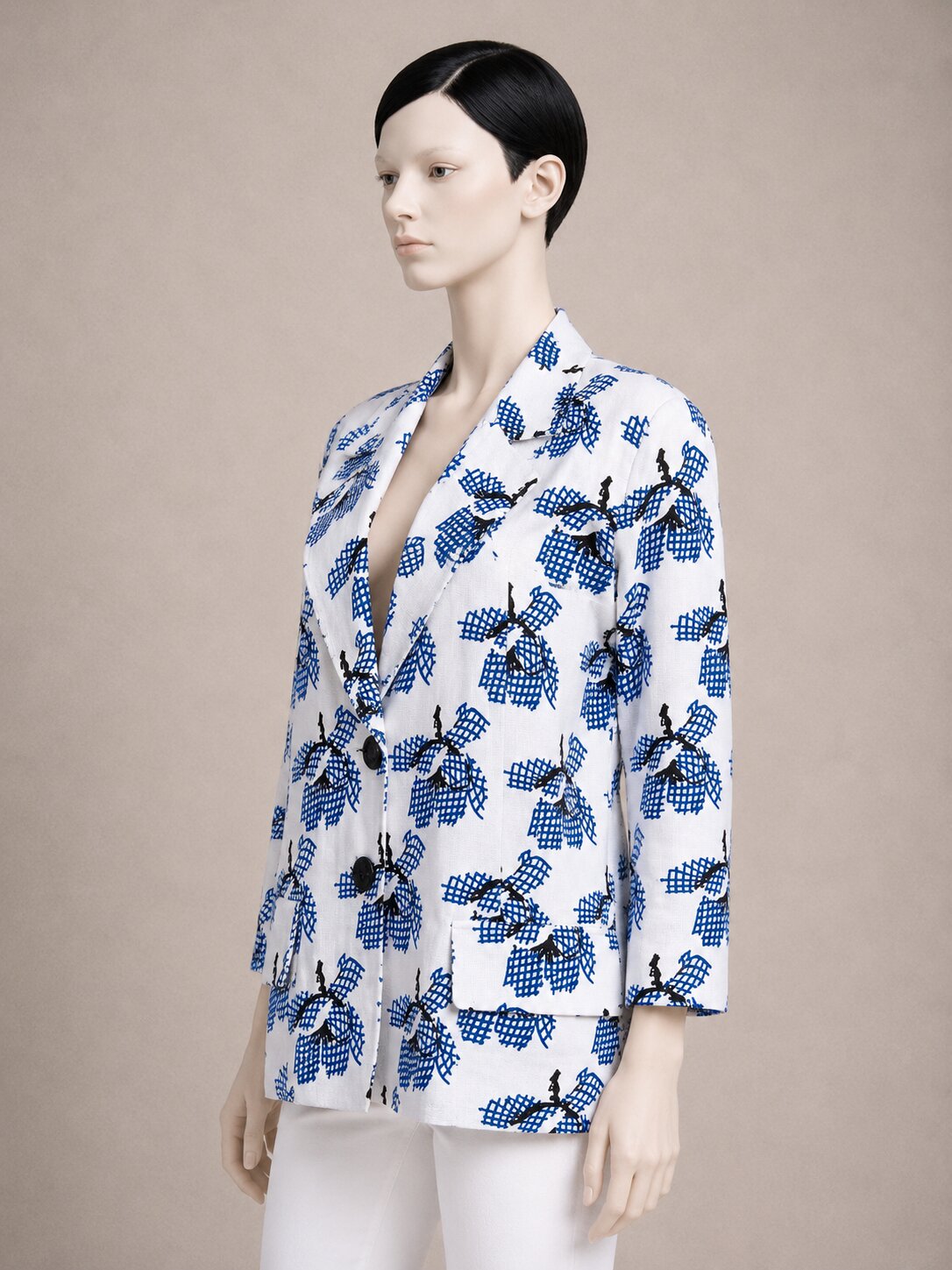 Authentique blazer Nina Ricci Boutique Paris vintage imprimé bleu cobalt