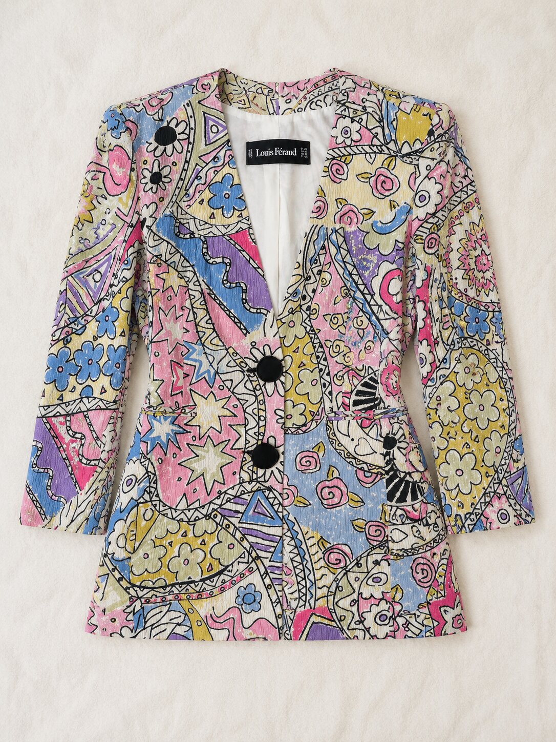 Authentique blazer Louis Féraud Paris vintage aux imprimés artistiques et graphiques