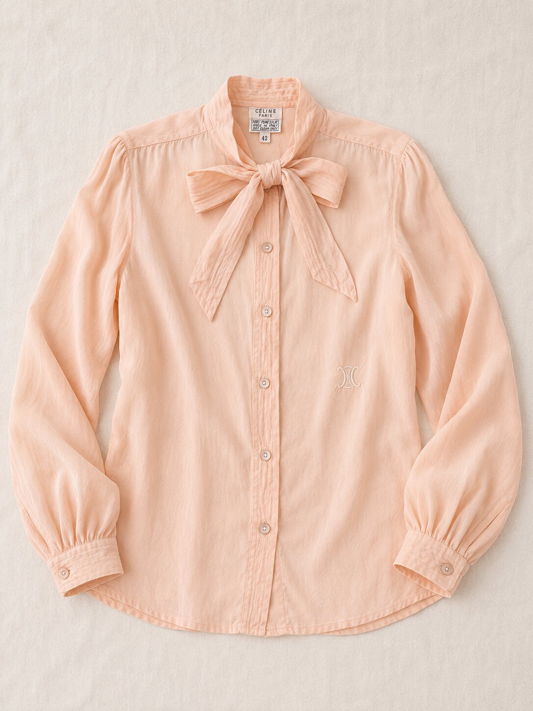 Authentic Céline Paris vintage silk blouse in apricot