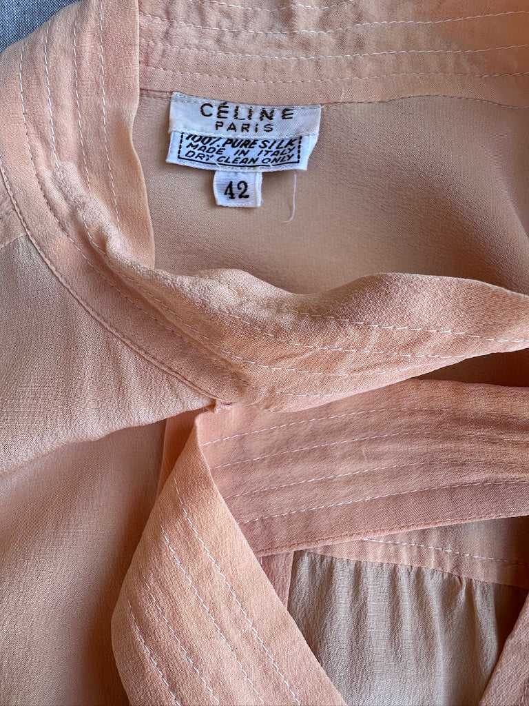 Authentic Céline Paris vintage silk blouse in apricot