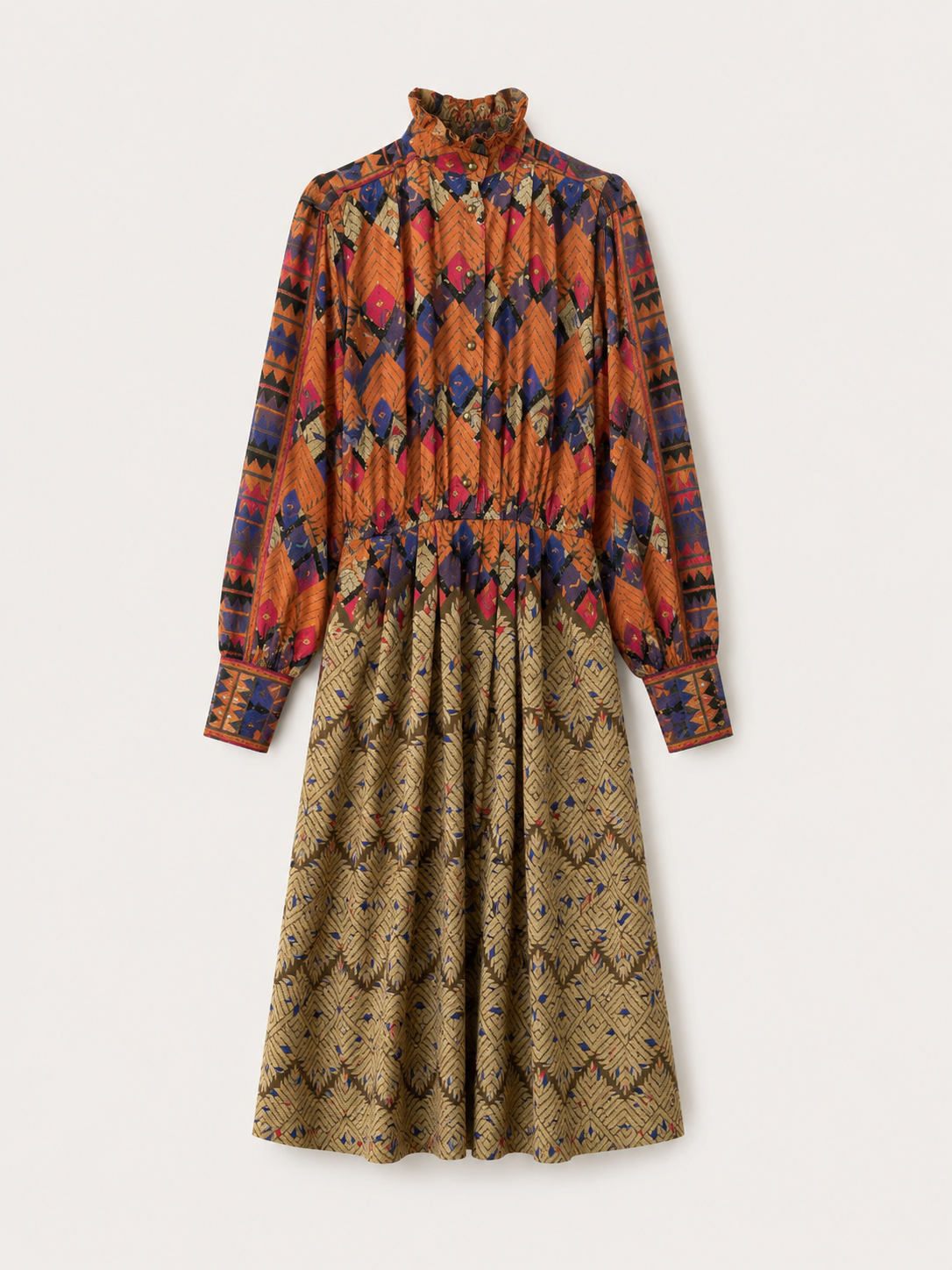 Robe longue Louis Féraud Paris en soie imprimée des années 70