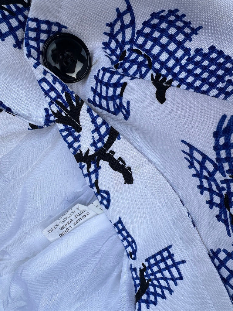 Authentique blazer Nina Ricci Boutique Paris vintage imprimé bleu cobalt