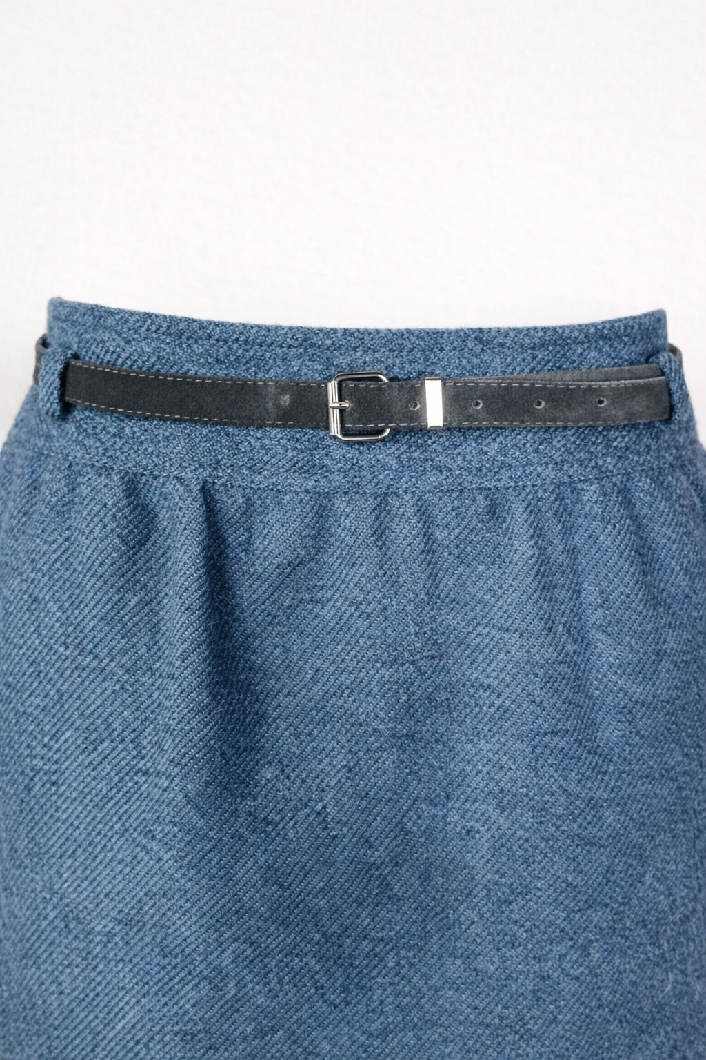 Chloé – Jupe crayon en laine bleu chiné avec ceinture vintage authentique