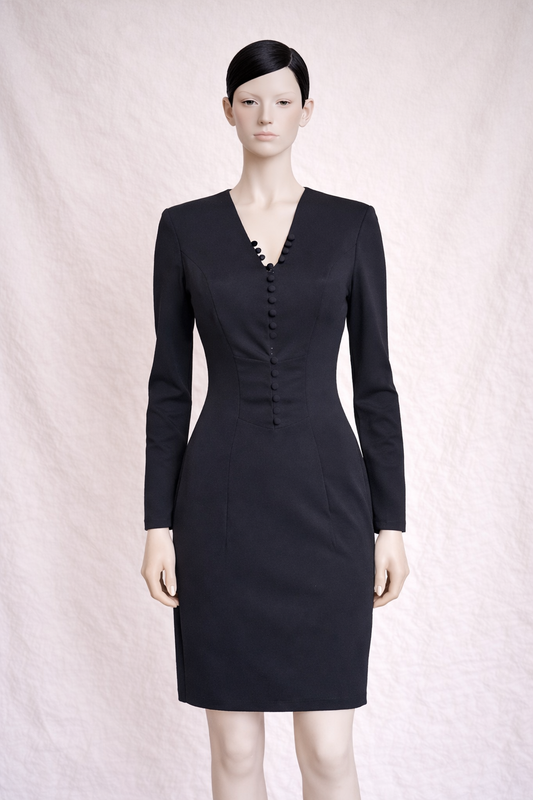 Robe noir ajustée Genevieve Tarka Paris vintage