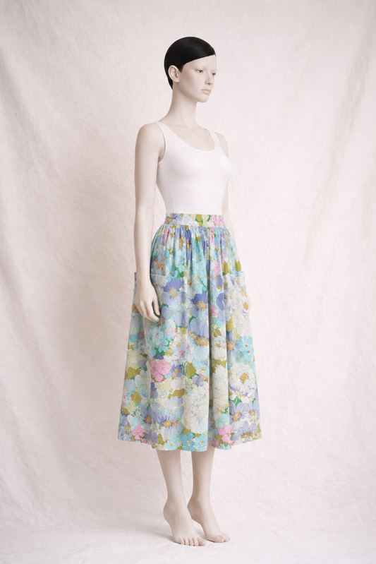 Jupe Fiorucci vintage en coton imprimé floral pastel