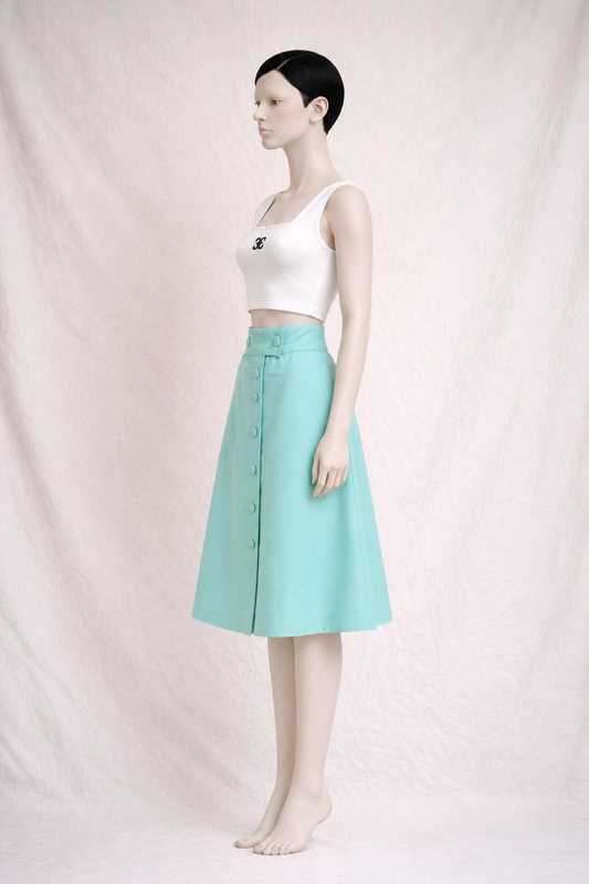 Mint satin skirt in cotton Courrèges Paris authentic vintage