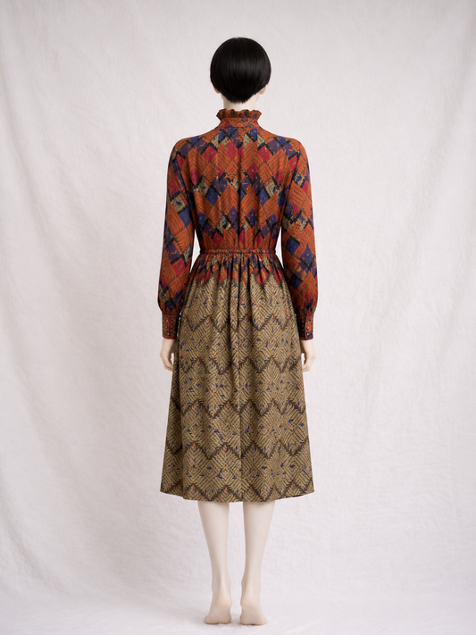 Robe longue Louis Féraud Paris en soie imprimée des années 70