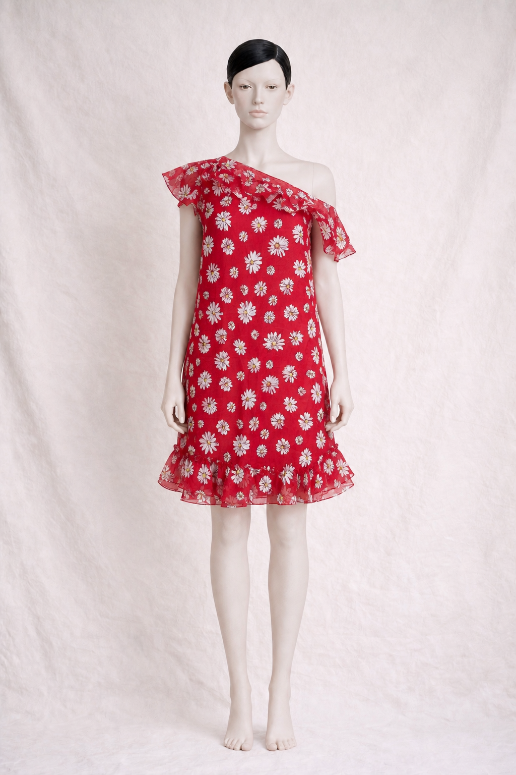 Robe Dolce & Gabbana imprimée d’un motif marguerites sur fond rouge  authentique