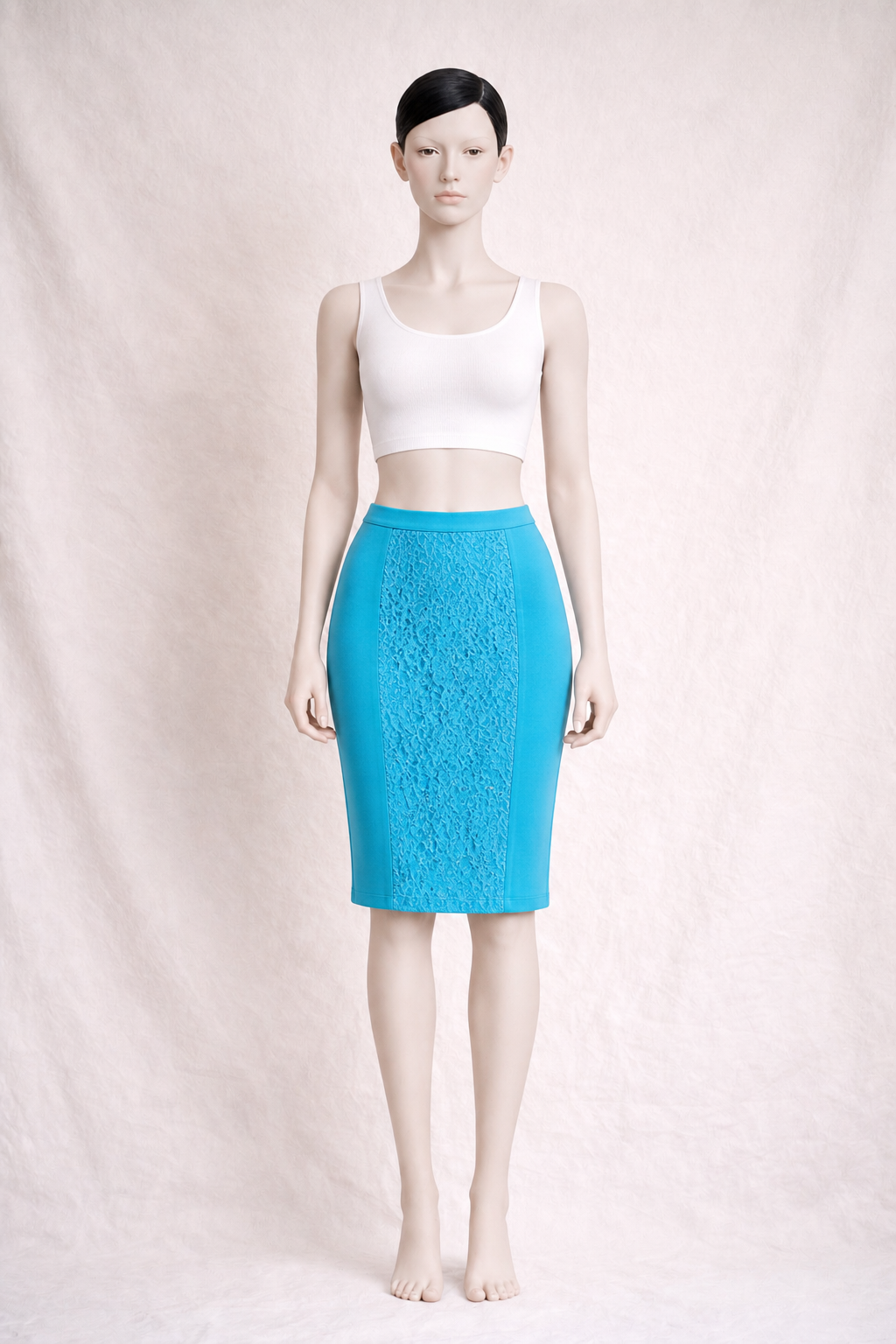 Jupe crayon authentique Dolce &Gabbana en dentelle stretch bleu turquoise