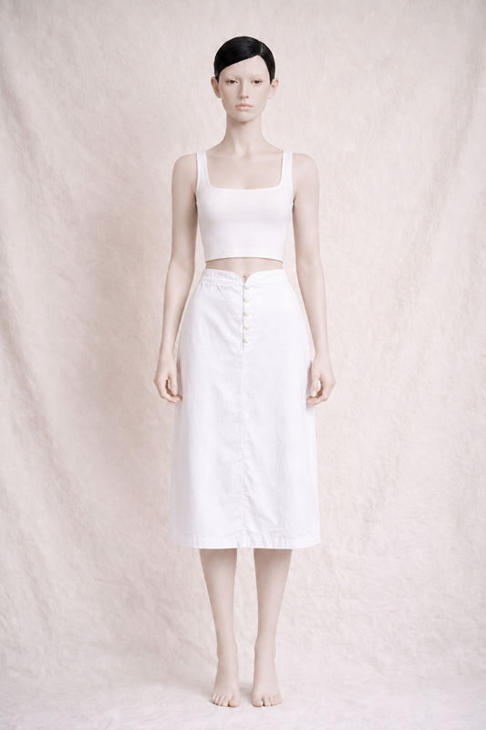 Jupe blanche en coton Courrèges minimaliste et futuriste vintage authentique