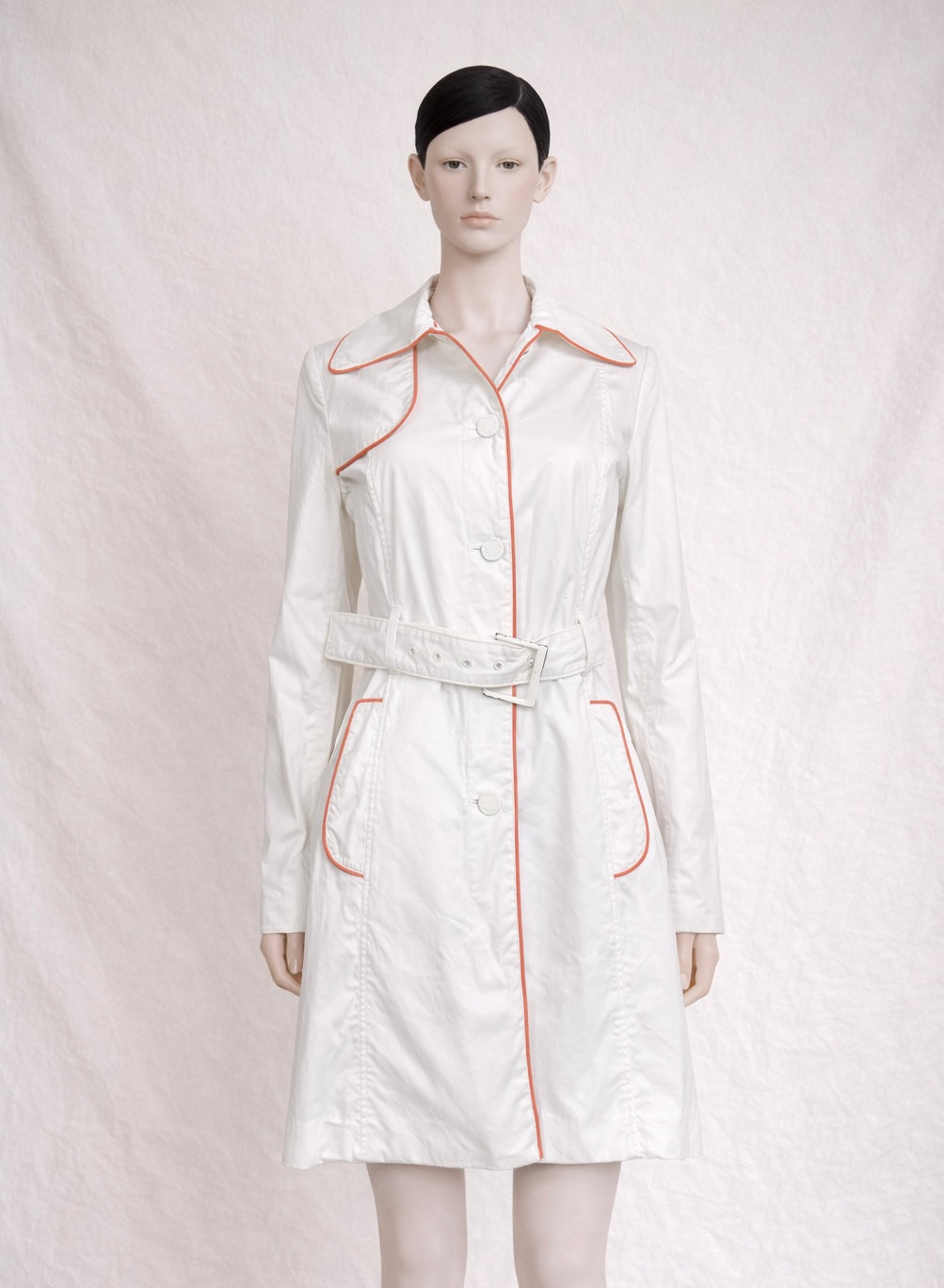 Trench authentique Jean Paul Gaultier en coton blanc à surpiqûres contrastées vintage