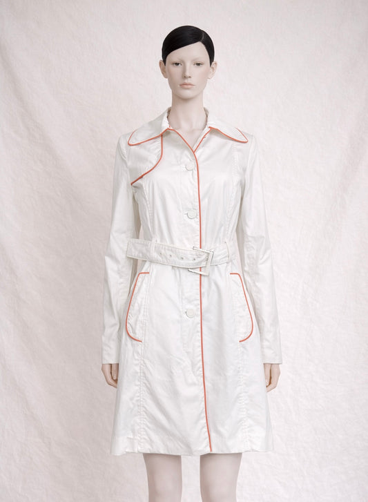 Trench authentique Jean Paul Gaultier en coton blanc à surpiqûres contrastées vintage