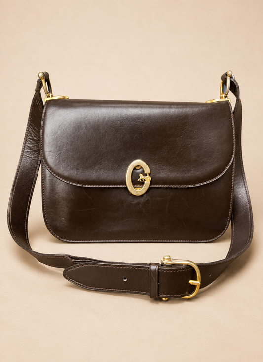 Brown leather Céline Horse Carriage / Sulky Box Vintage bag from the 1970s