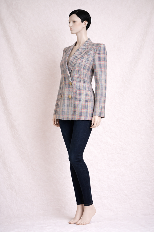 Authentic Yves Saint Laurent multicolour houndstooth blazer circa 1990 vintage