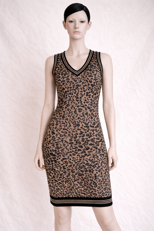 Robe sans manches Galliano imprimée léopard tissu extensible