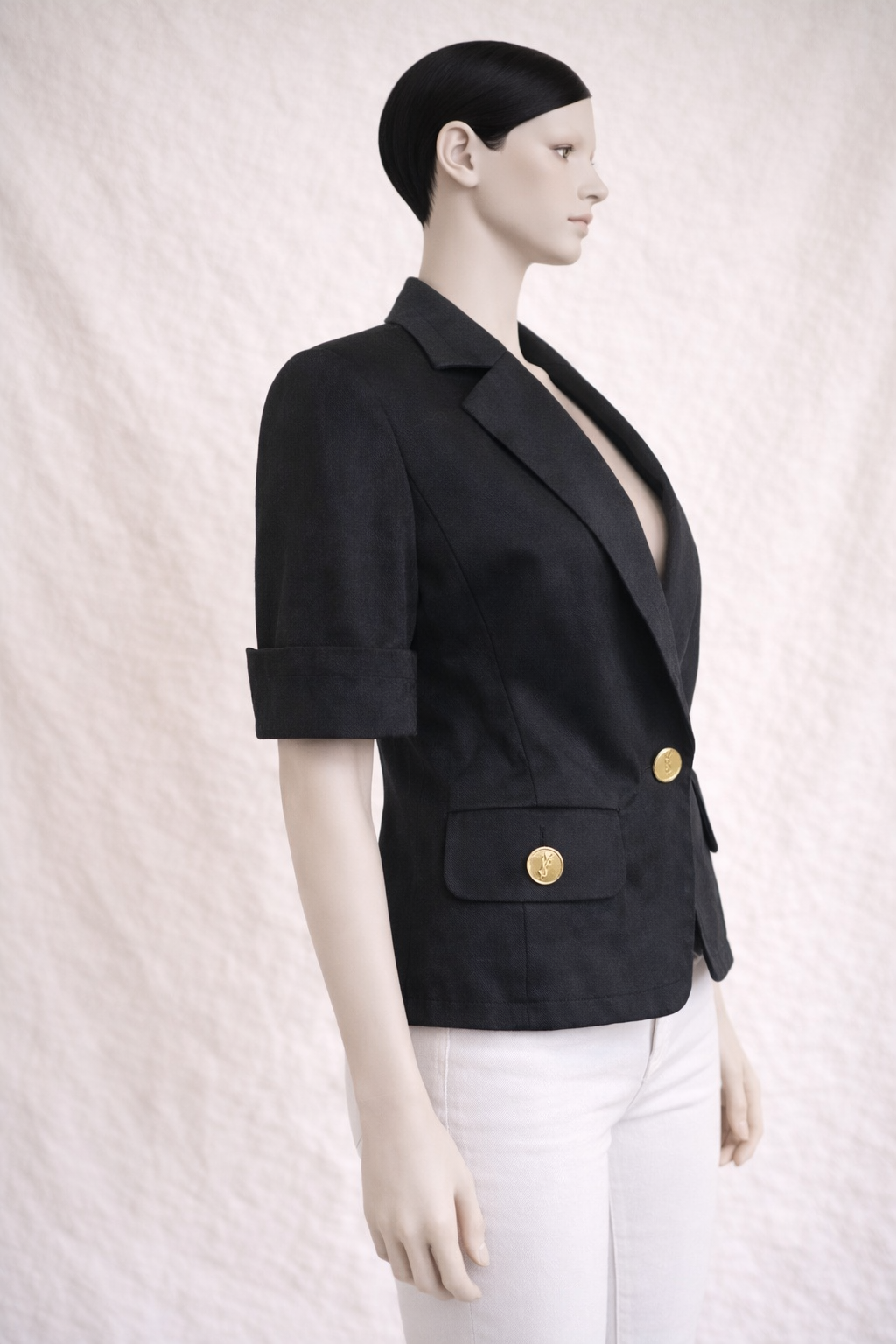 Blazer en coton noir manches courts Yves Saint Laurent vintage
