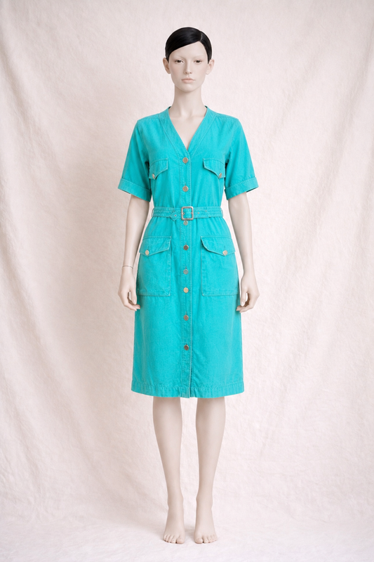 Robe en coton turquoise Yves Saint Laurent vintage authentique