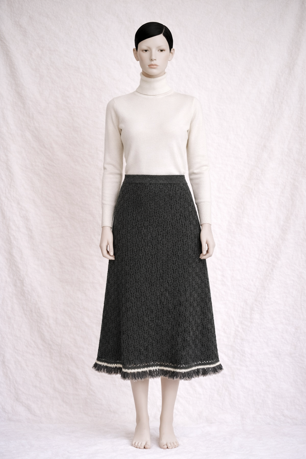 Jupe en maille Chanel authentique en laine gris anthracite