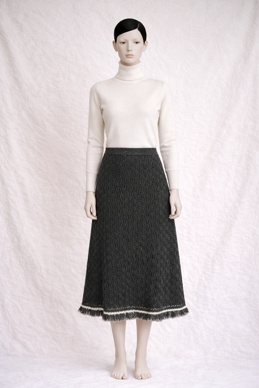 Jupe en maille Chanel authentique en laine gris anthracite