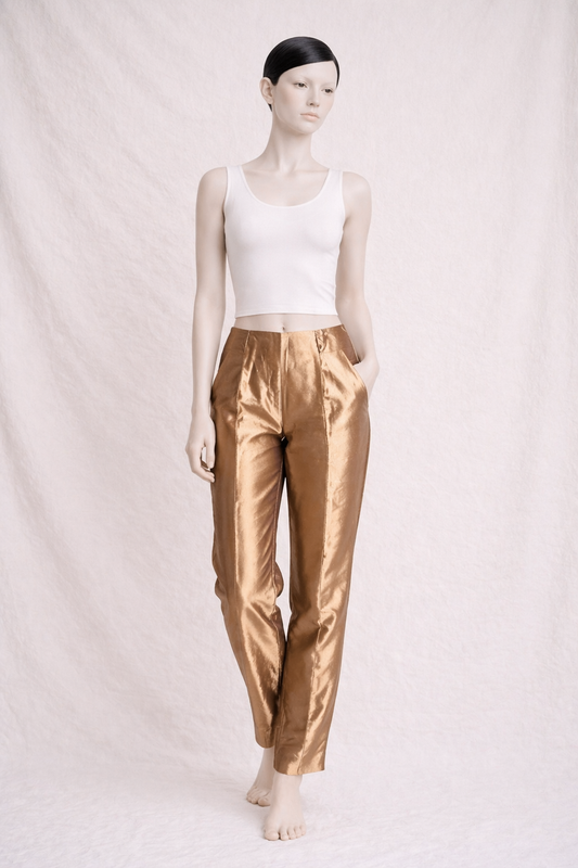 Pantalon Gianfranco Ferré en soie sauvage cuivrée taille haute