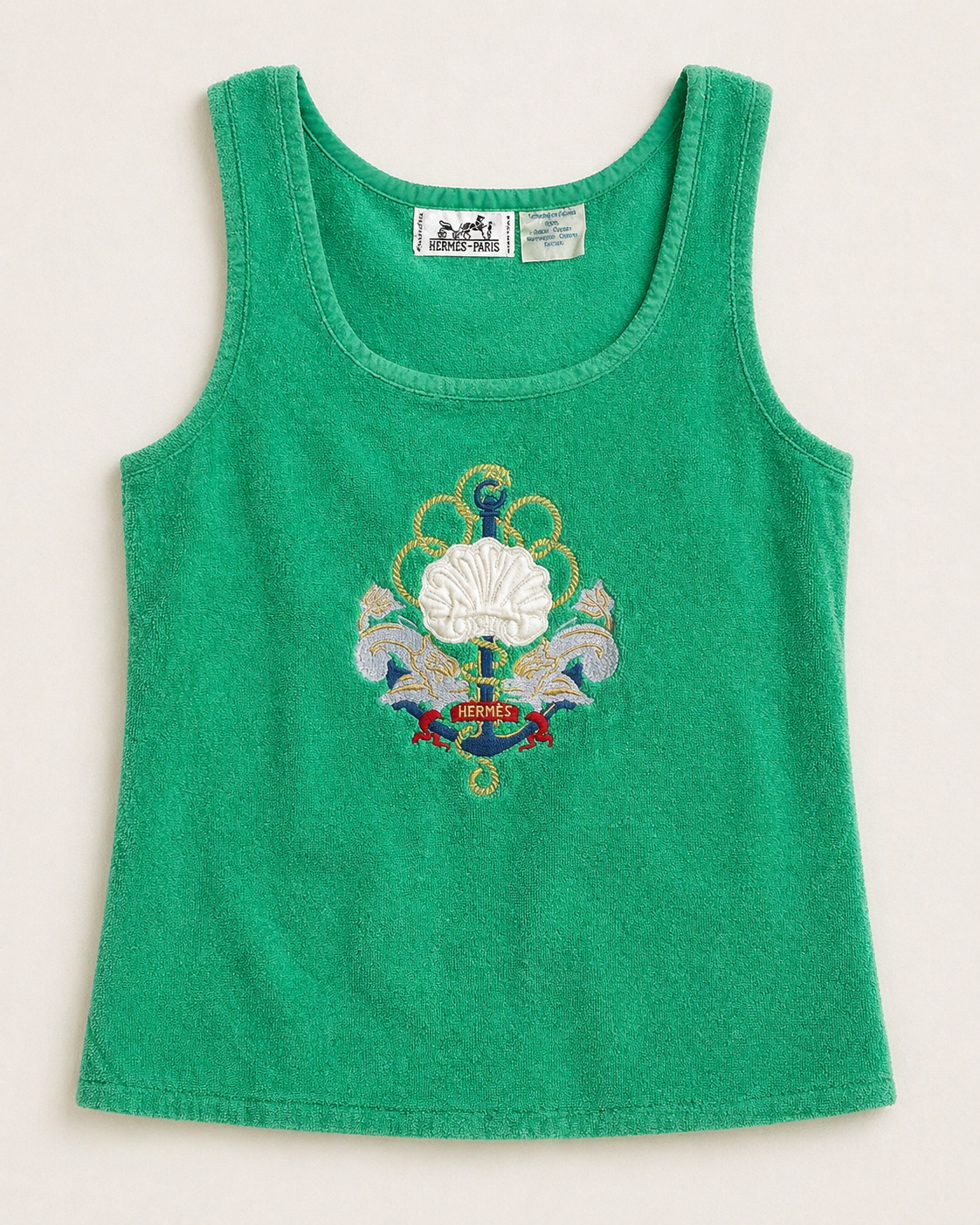Top Hermès vintage en éponge vert circa 90