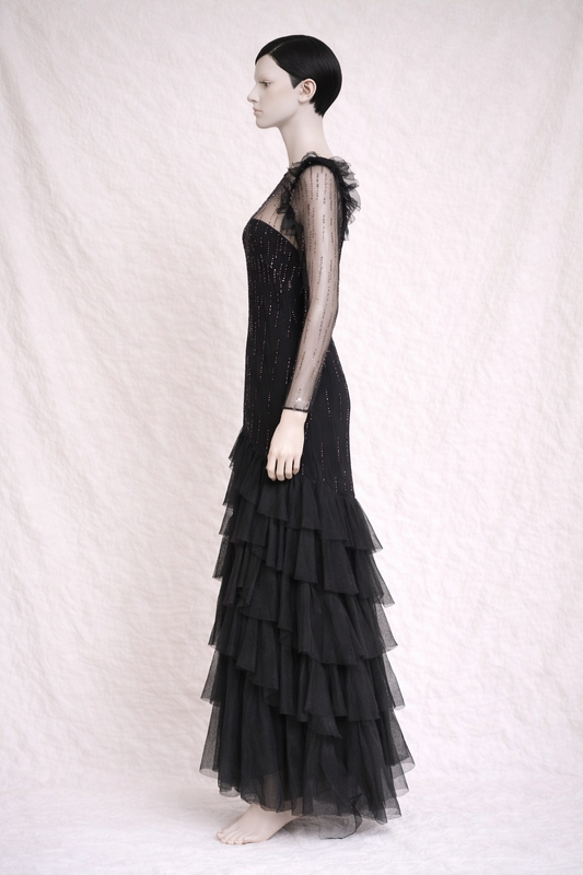Robe de soirée en mousseline noire longue Loris Azzaro vintage