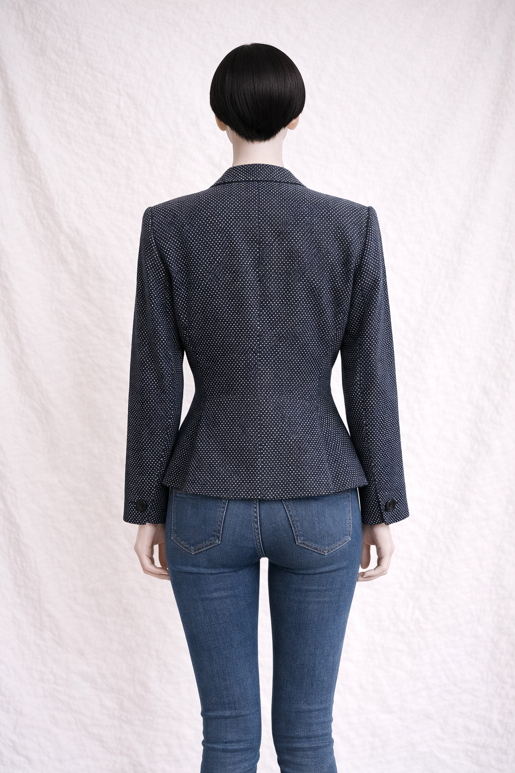 Blazer authentique Yves Saint Laurent Variation à pois bleu marine  vintage