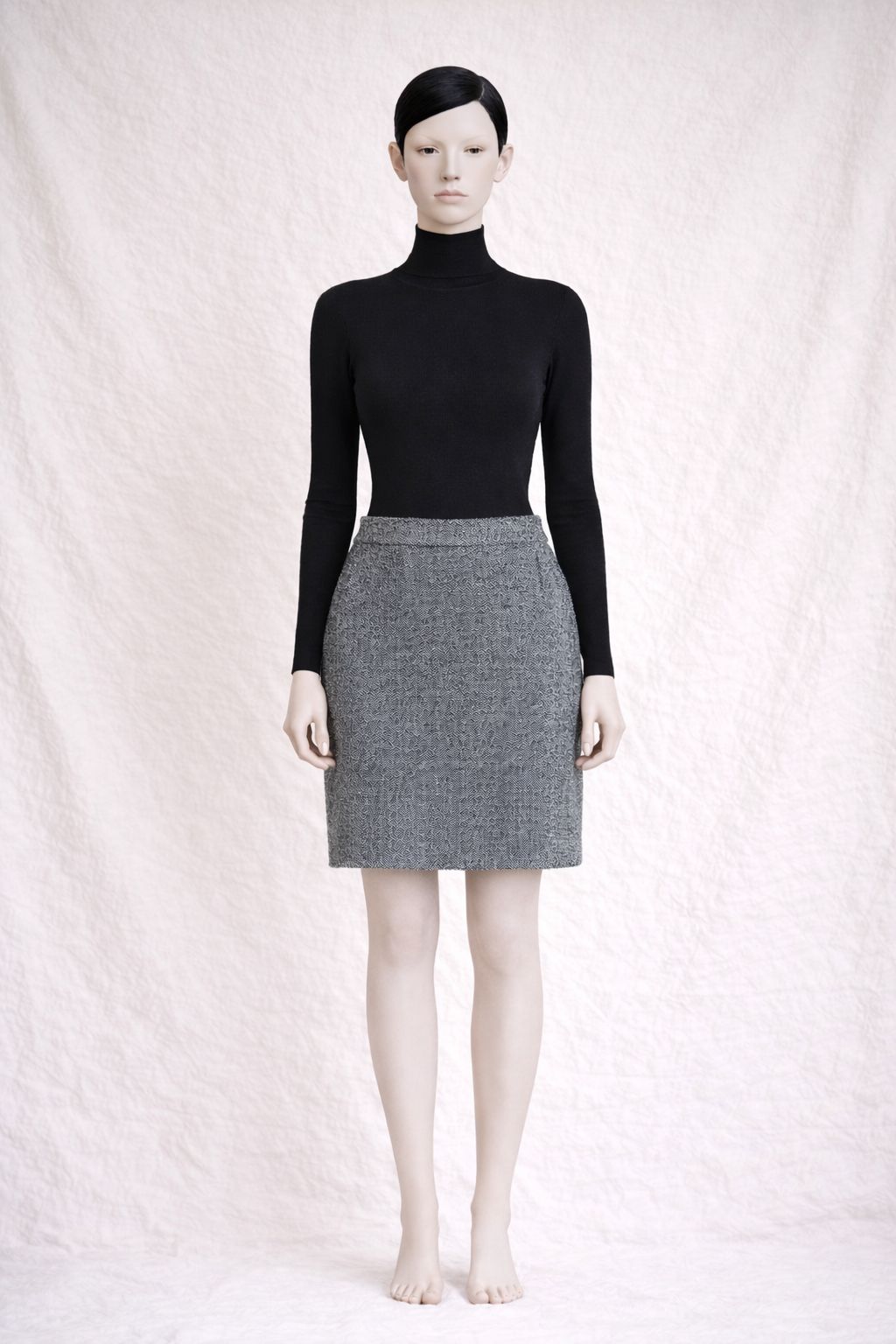 Jupe authentique Yves Saint Laurent en laine et soie gris et noir