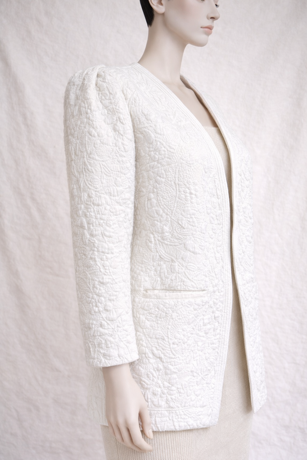 Kimono - veste en coton blanc texturé Emmanuelle Khanh vintage circa 80