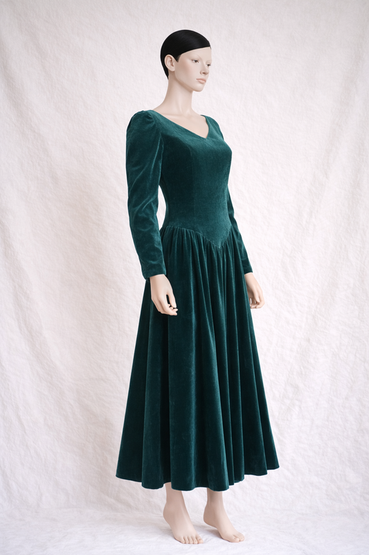 Long deep green velvet dress Laura Ashley vintage