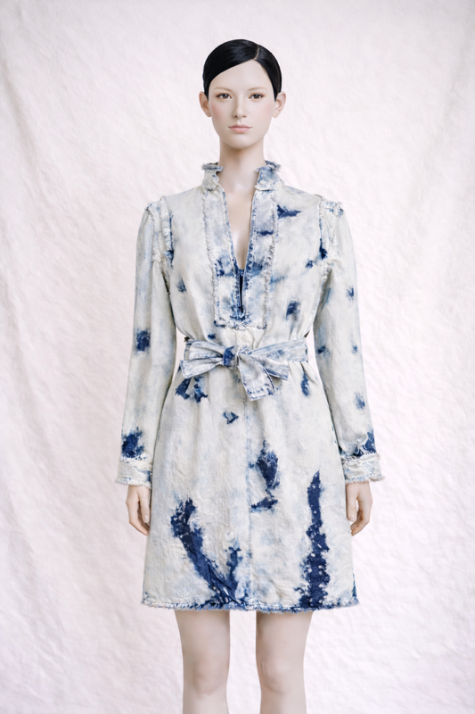 Robe Christian Dior en denim tie-dye bleu ceinturée  authentique
