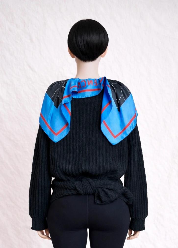 Balenciaga oversized black virgin wool sweater with integrated silk scarf