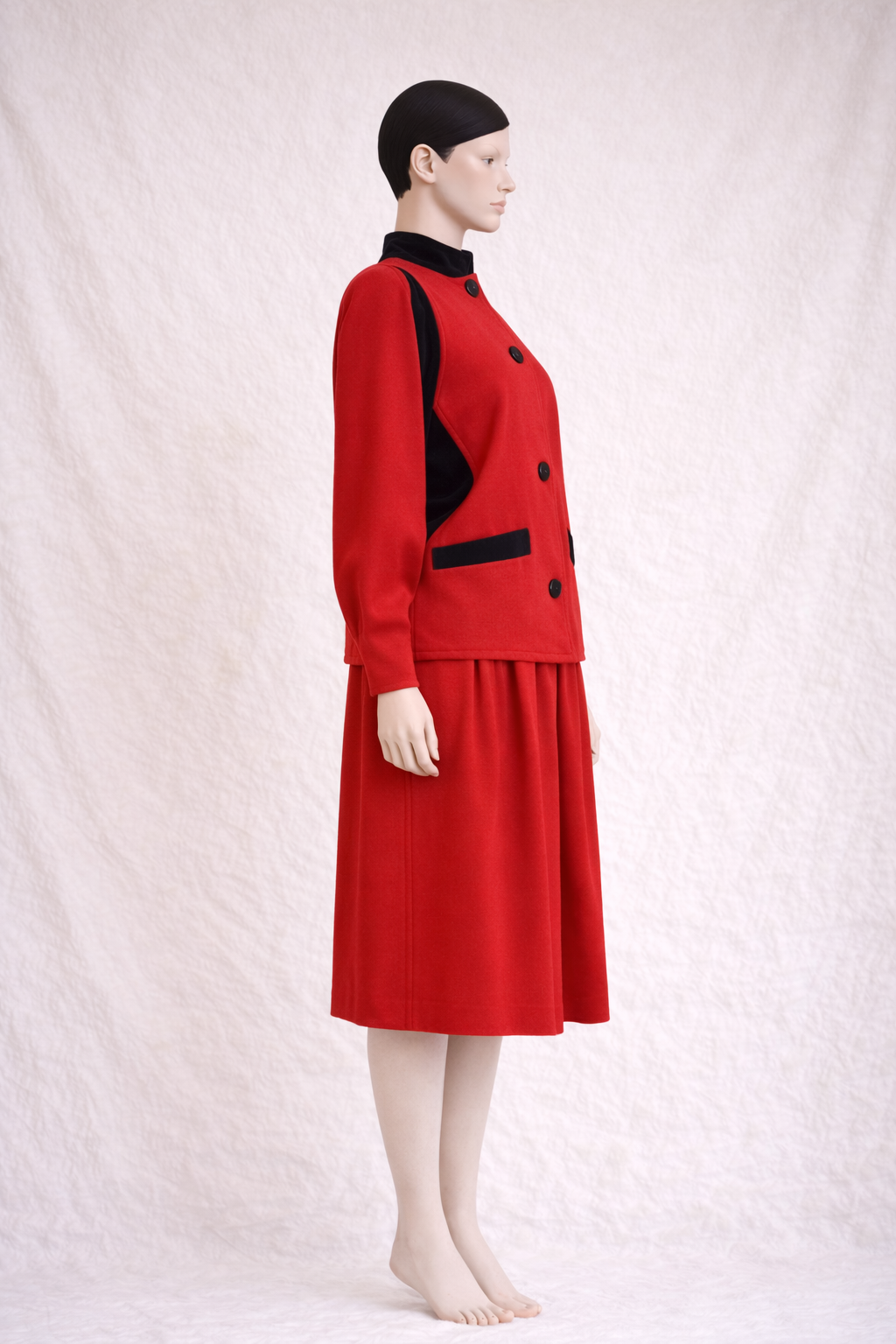 Ensemble tailleur jupe et veste authentique Lanvin Paris laine rouge vintage