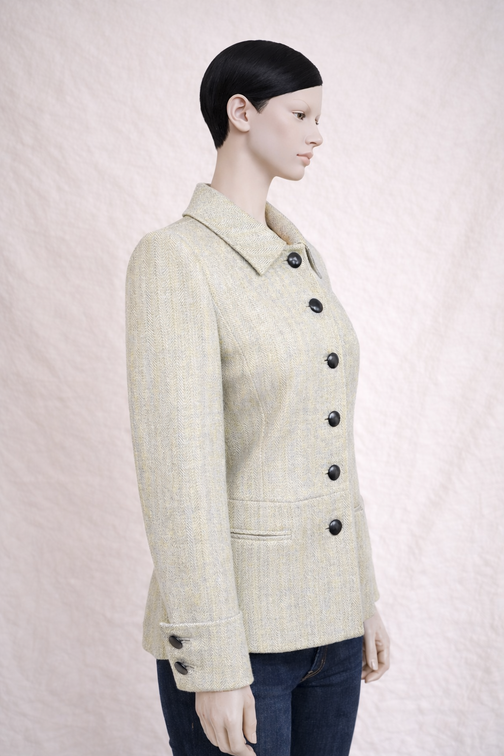 Blazer manteau Platine Paris authentique en tweed de laine à chevrons