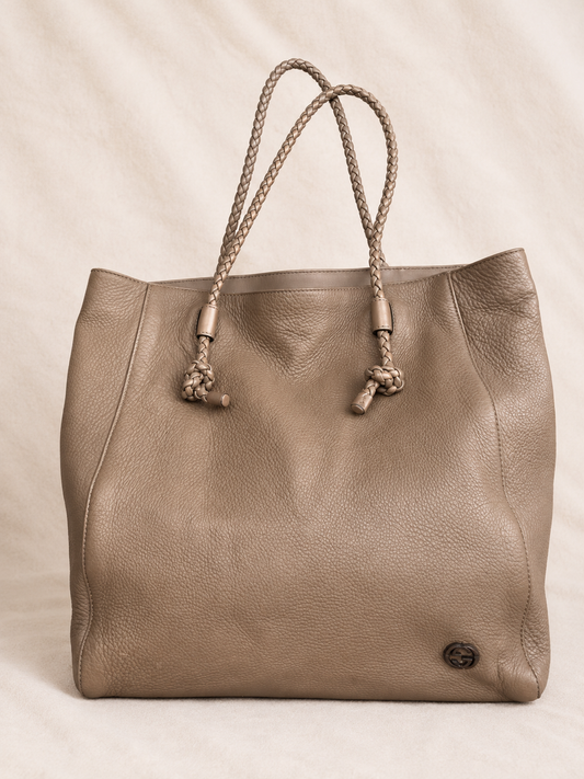 Gucci Vintage Brown Taupe Lambskin Tote Bag