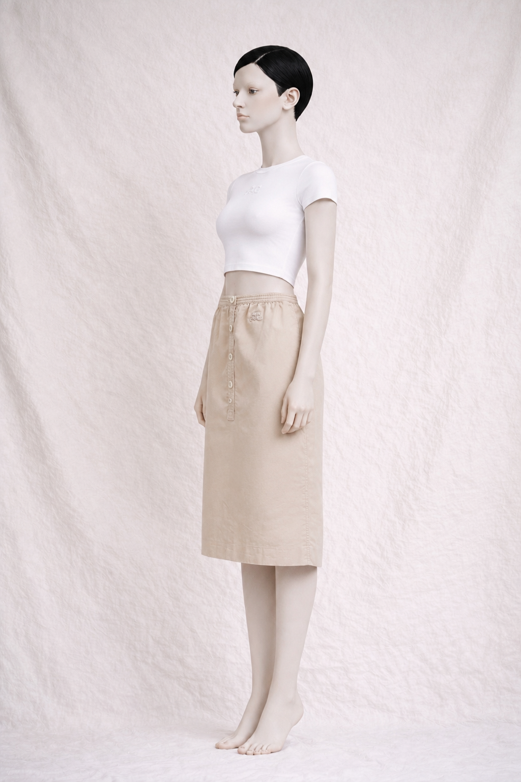 Authentique jupe Courrèges Paris vintage en coton beige sable