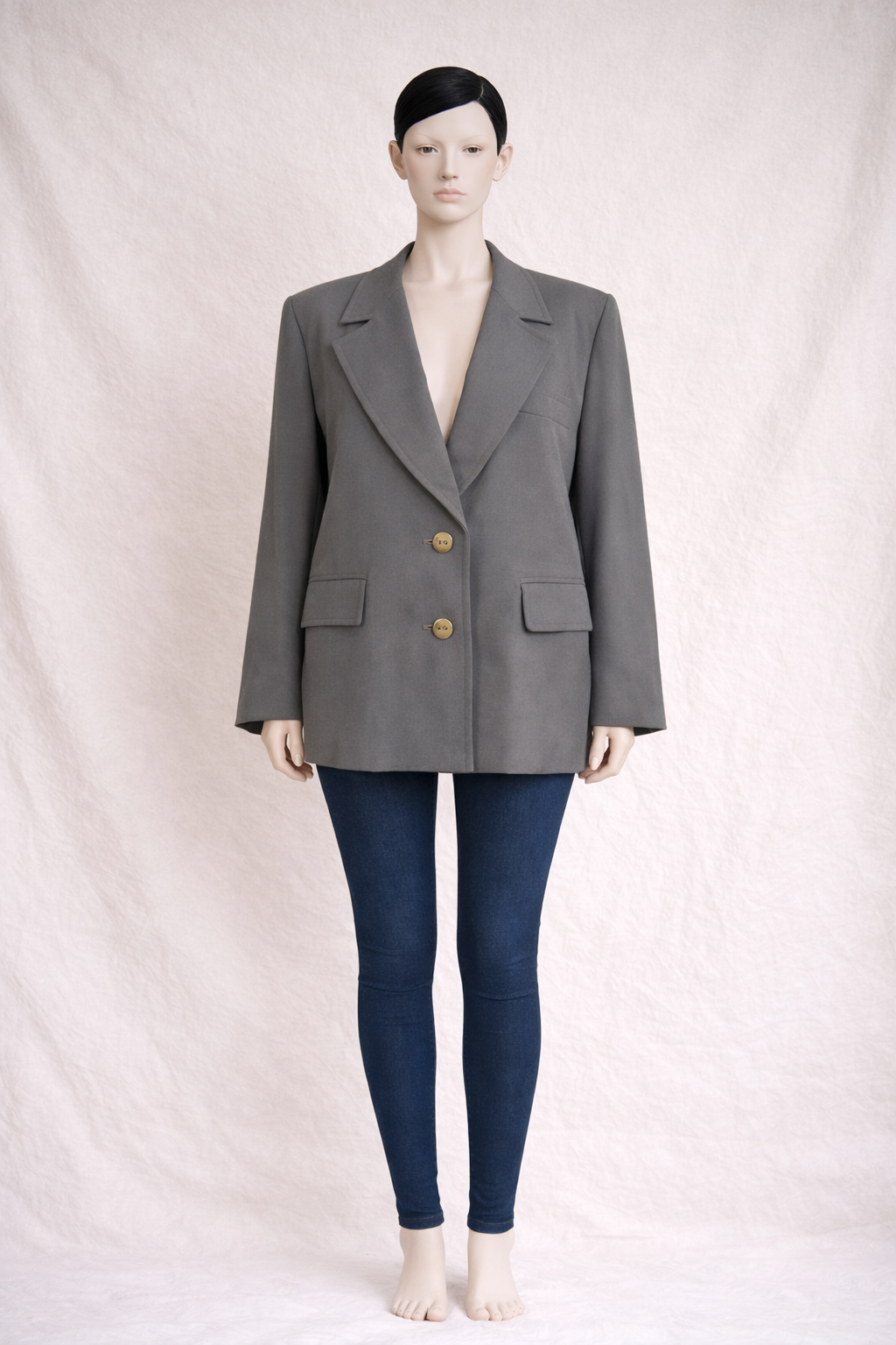 Blazer authentique Yves Saint Laurent Variation en laine vierge kaki brun plus size