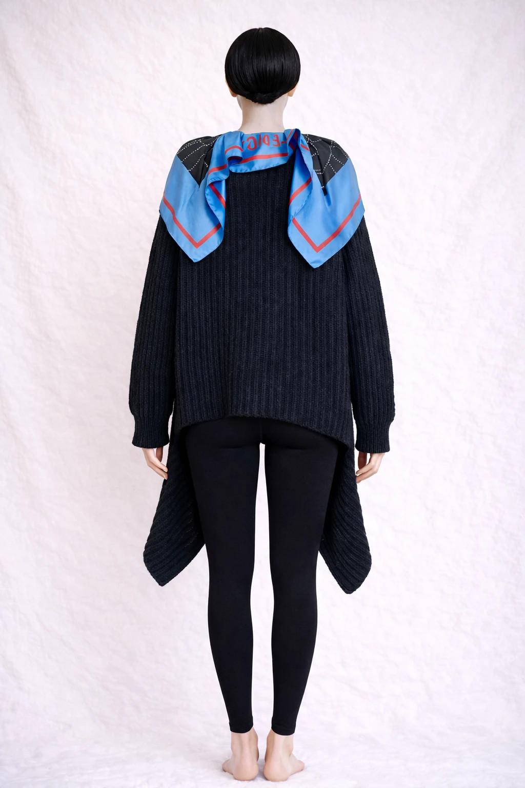 Balenciaga oversized black virgin wool sweater with integrated silk scarf
