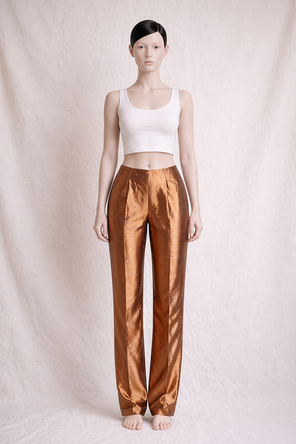Pantalon Gianfranco Ferré en soie sauvage cuivrée neuve IT 44