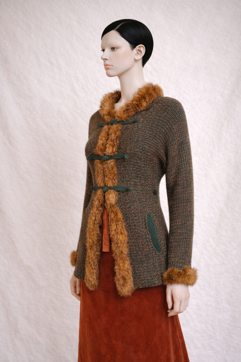 Cardigan Etro Milano en maille chinée et col fourrure de lapin