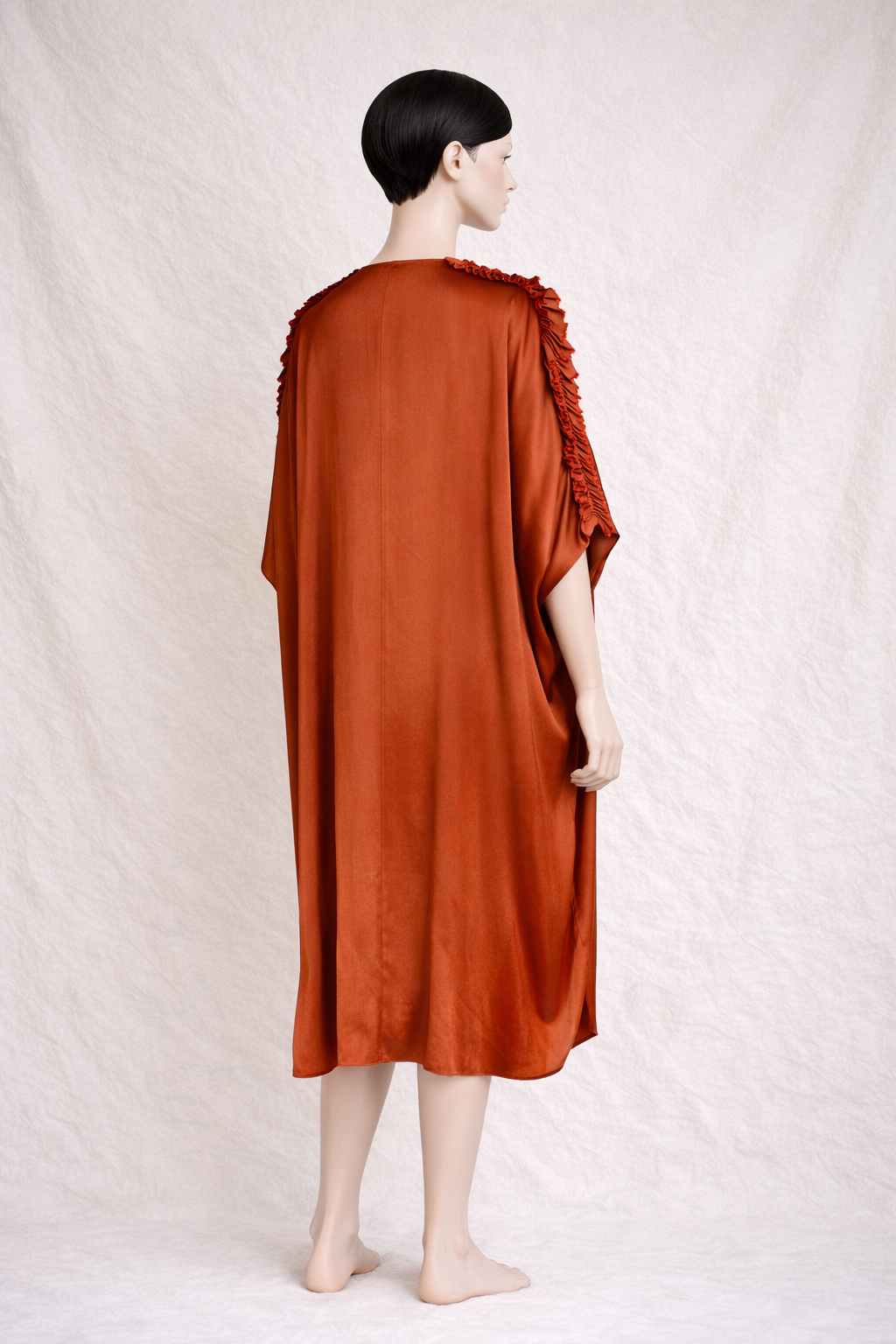 Robe fluide terracotta à manches froncées Maison Rabih Kayrouz