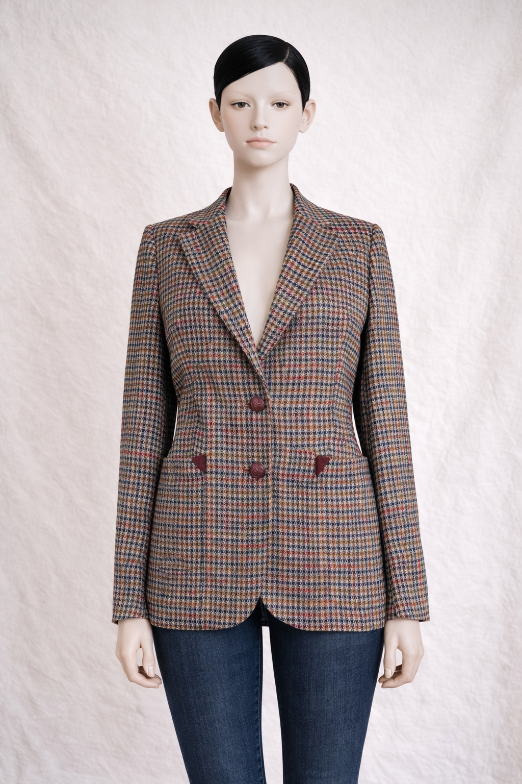 Blazer Burberrys authentique en laine à carreaux coudières bordeaux