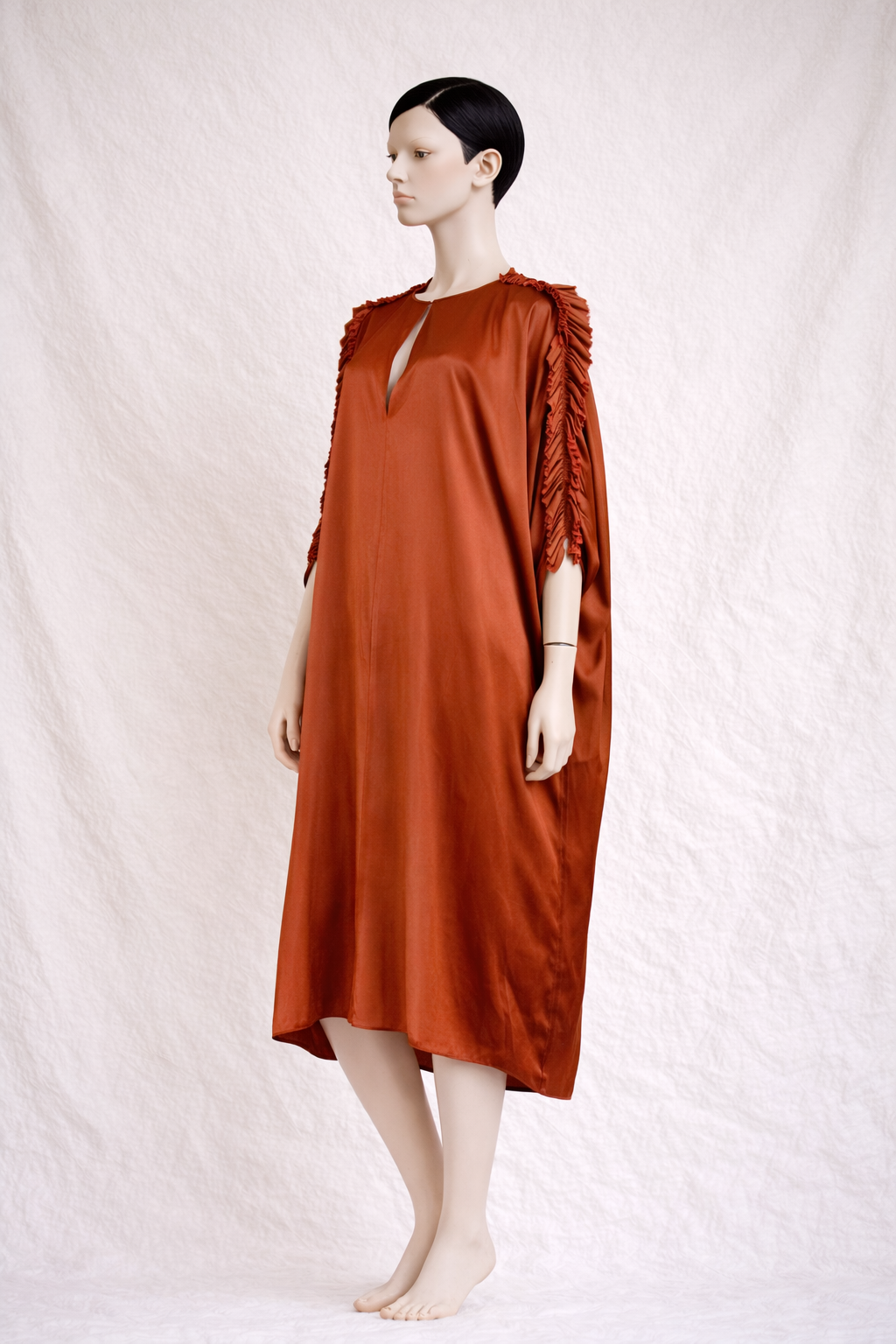 Robe fluide terracotta à manches froncées Maison Rabih Kayrouz