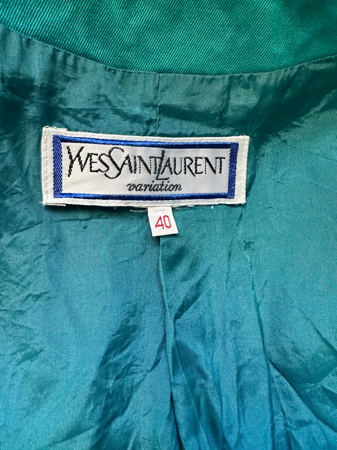 Blazer en coton turquoise manches courts Yves Saint Laurent vintage authentique